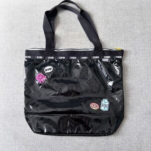 Rare Le SportSac black patent tote Mr. Men and Little Miss Series